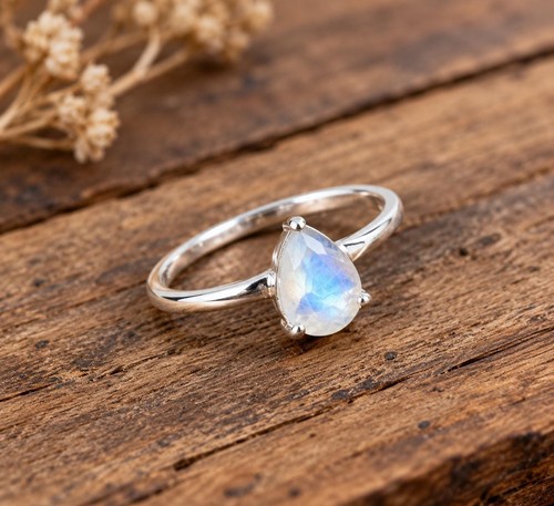 Natural rainbow moonstone ring - natural,