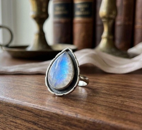 Natural rainbow moonstone - moonstone, ring